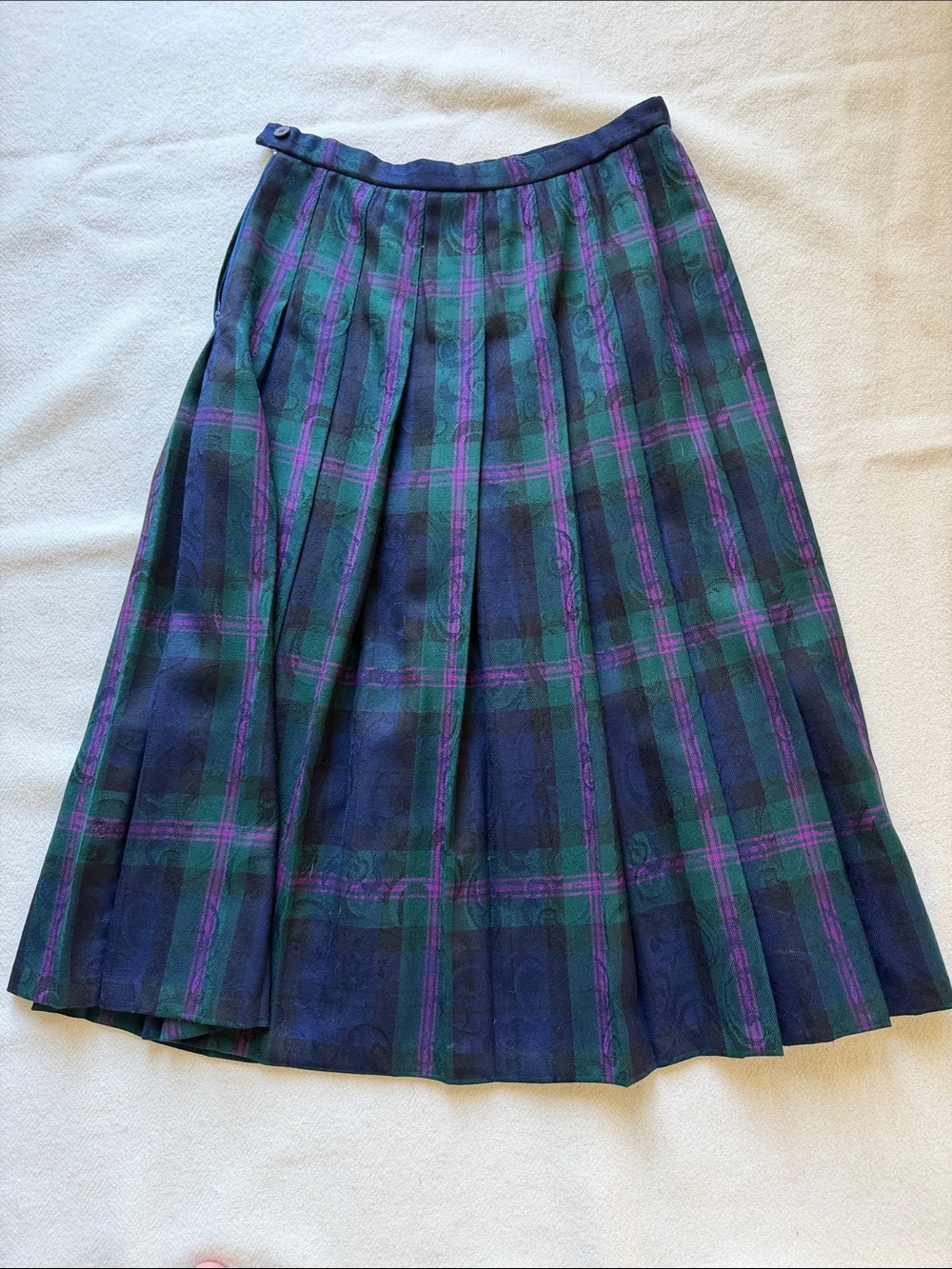 VTG Pendleton Wool Plaid Midi Skirt in Green & Purple Sz 10 Made in USA EU
